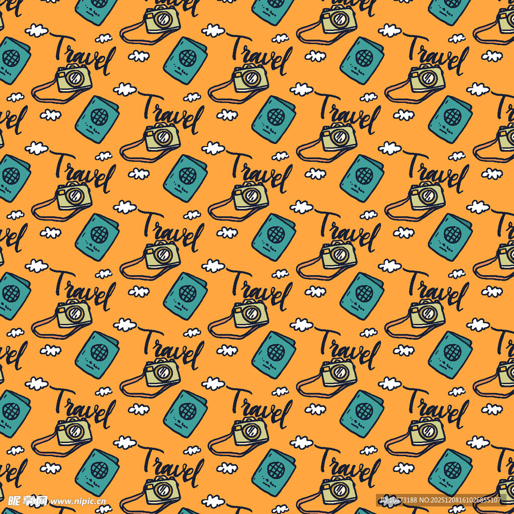 橙色背景猫咪图案无缝纹理