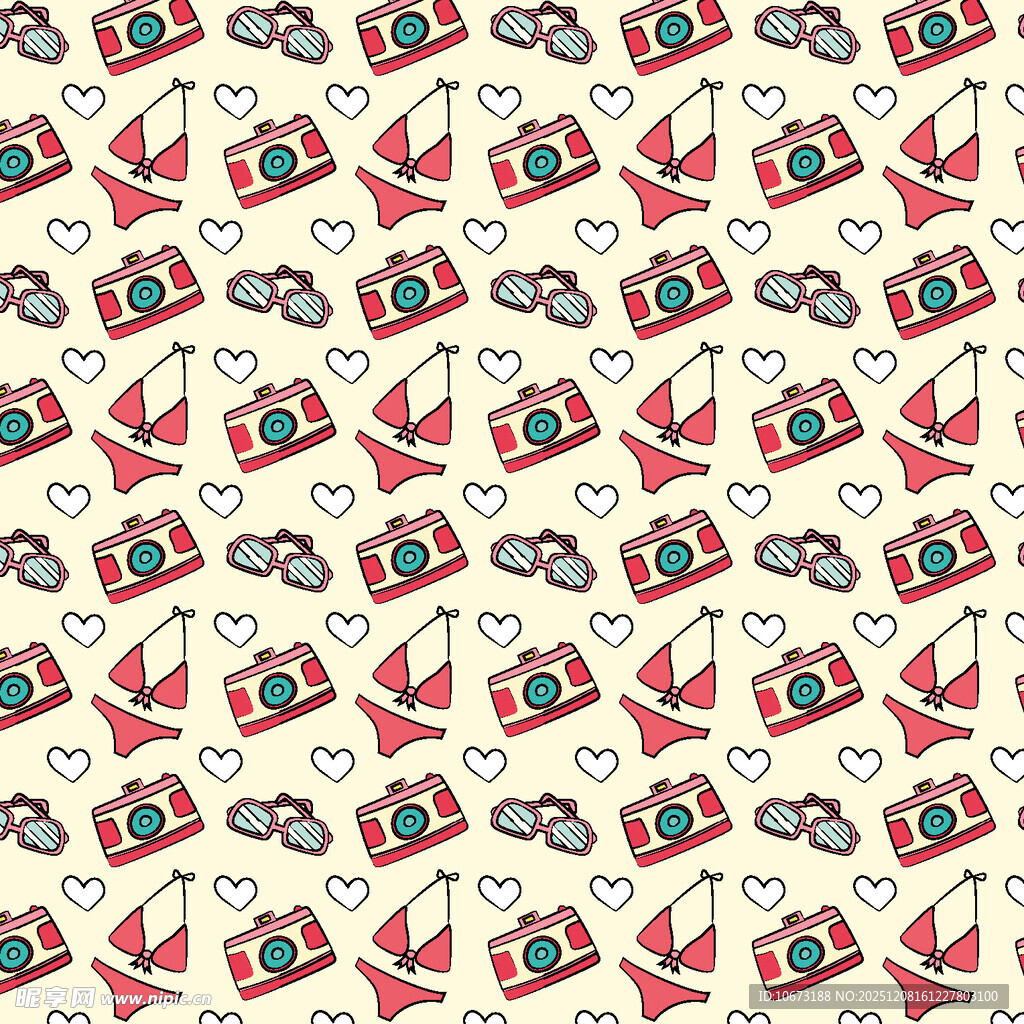 相机与飞机图案无缝背景