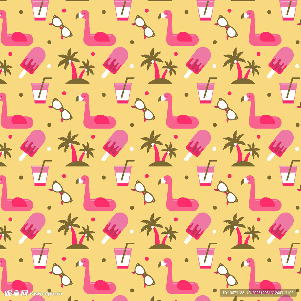 火烈鸟与热带元素图案