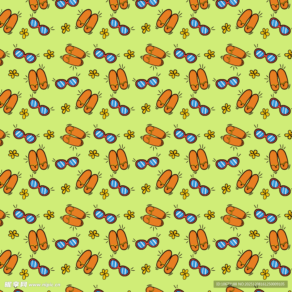 黄绿背景的眼镜手套图案