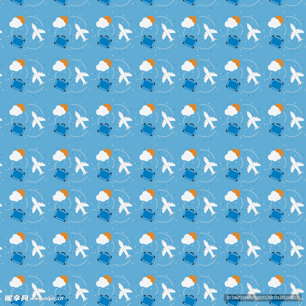 蓝色背景飞机花朵图案