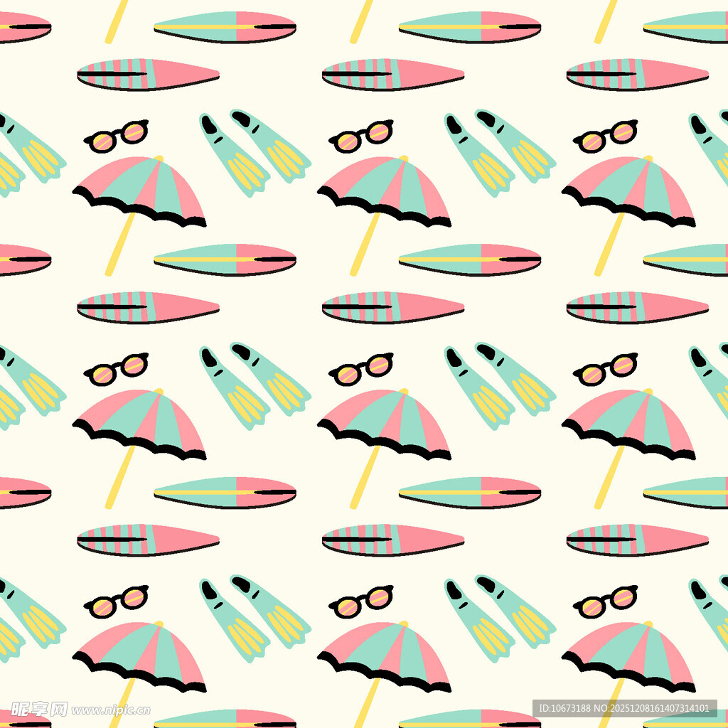 夏日海滩风度假元素图案