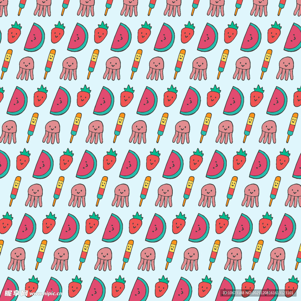 西瓜草莓图案无缝背景图