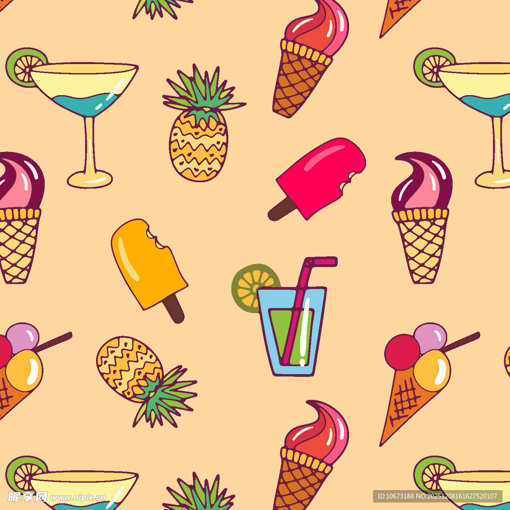 夏日缤纷冷饮冰淇淋图案