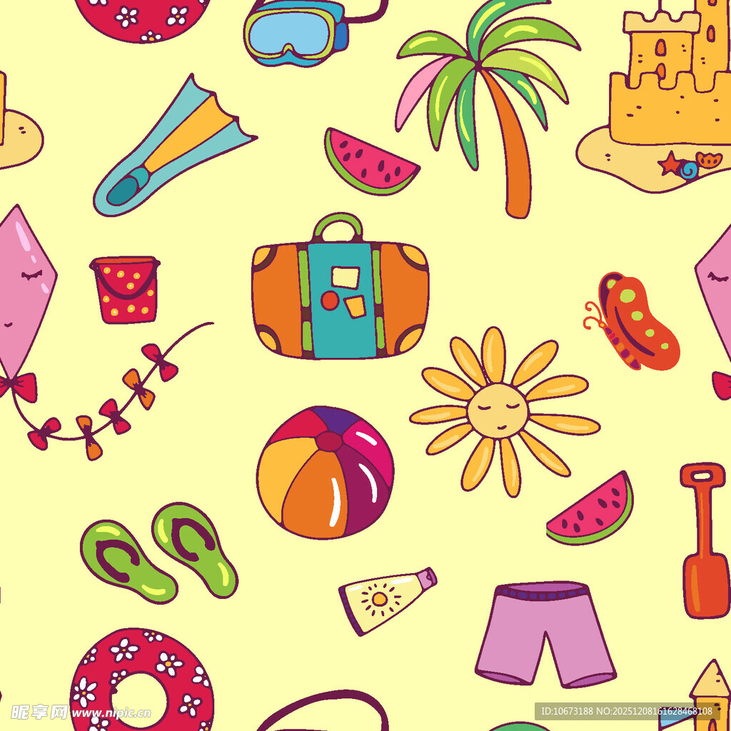夏日海滩度假元素图案