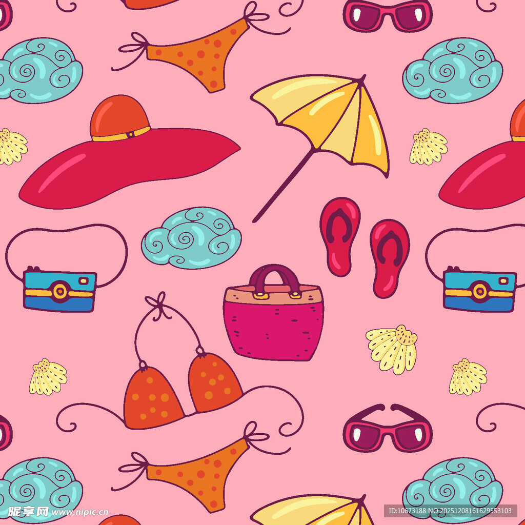 夏日海滩时尚元素图案