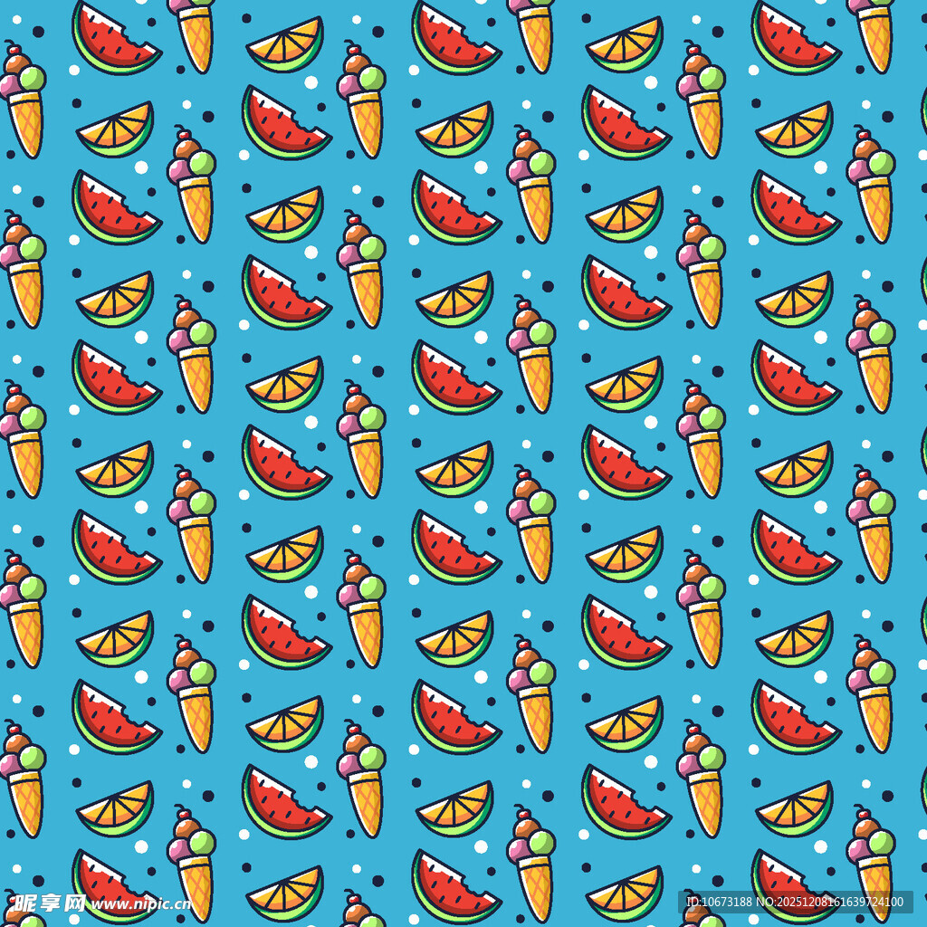 蓝色背景多彩卡通图案