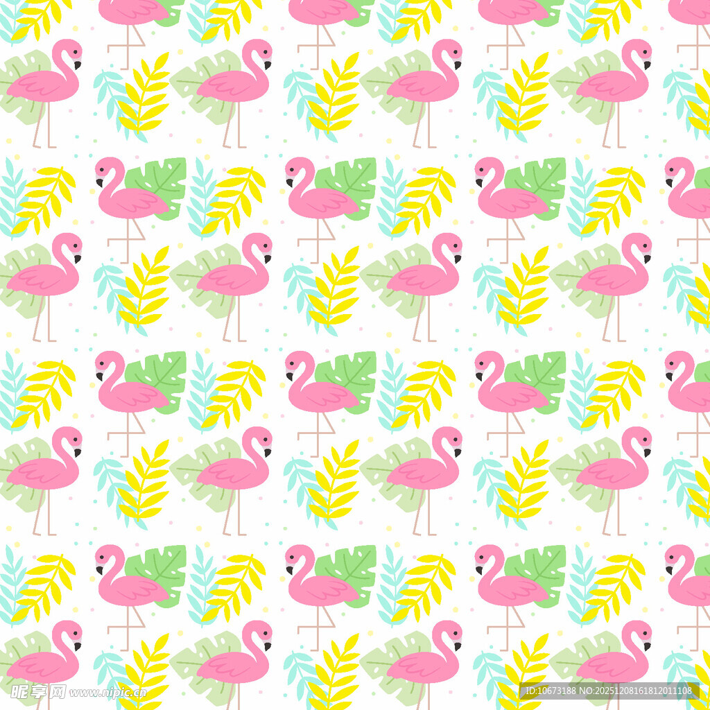 火烈鸟与植物图案背景