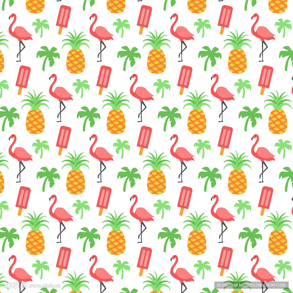 火烈鸟菠萝冰淇淋图案背景