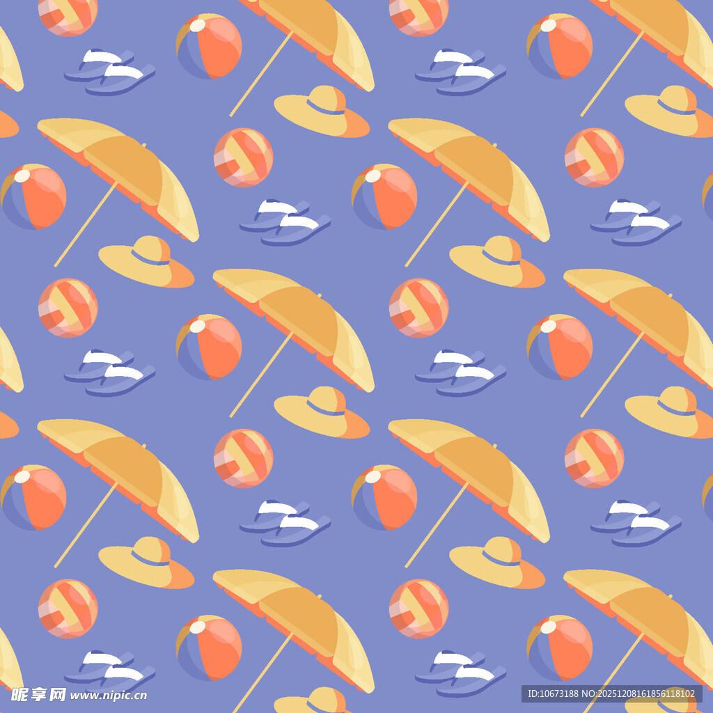 夏日遮阳伞与拖鞋图案