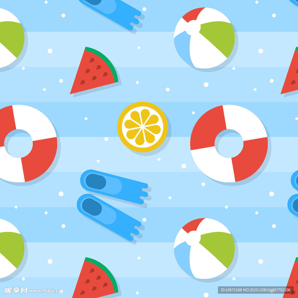 夏日泳池元素无缝图案