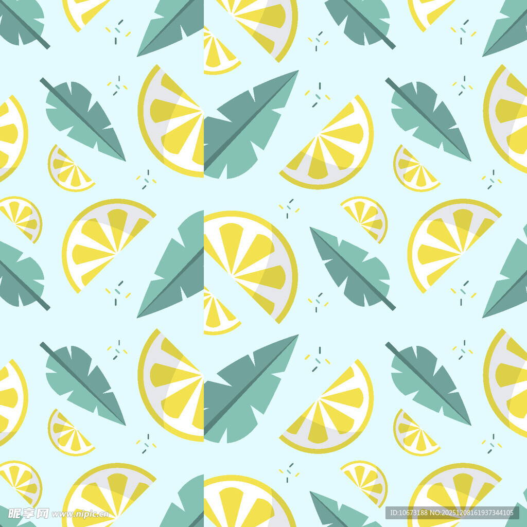 清新柠檬绿叶无缝图案