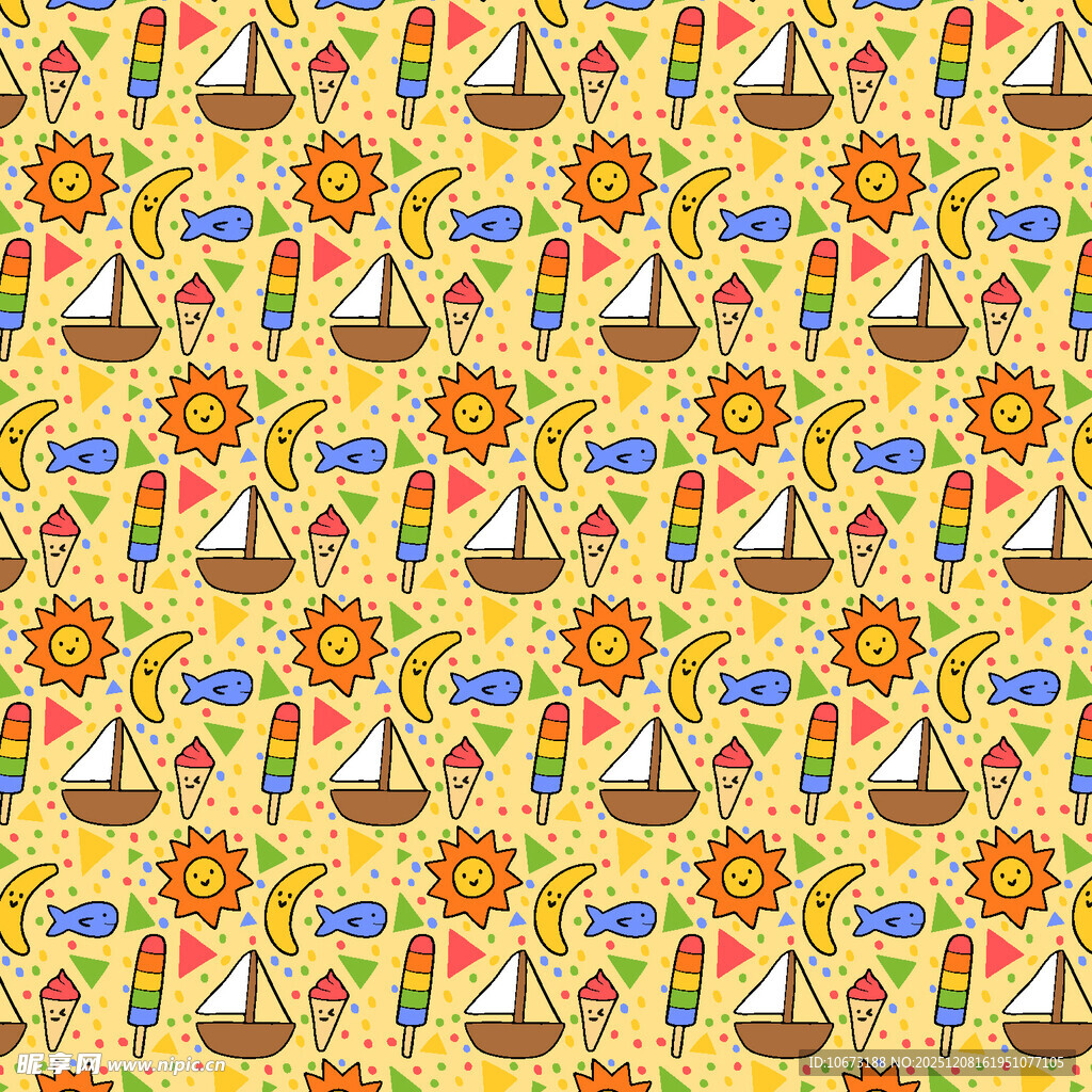 夏日沙滩度假风图案设计