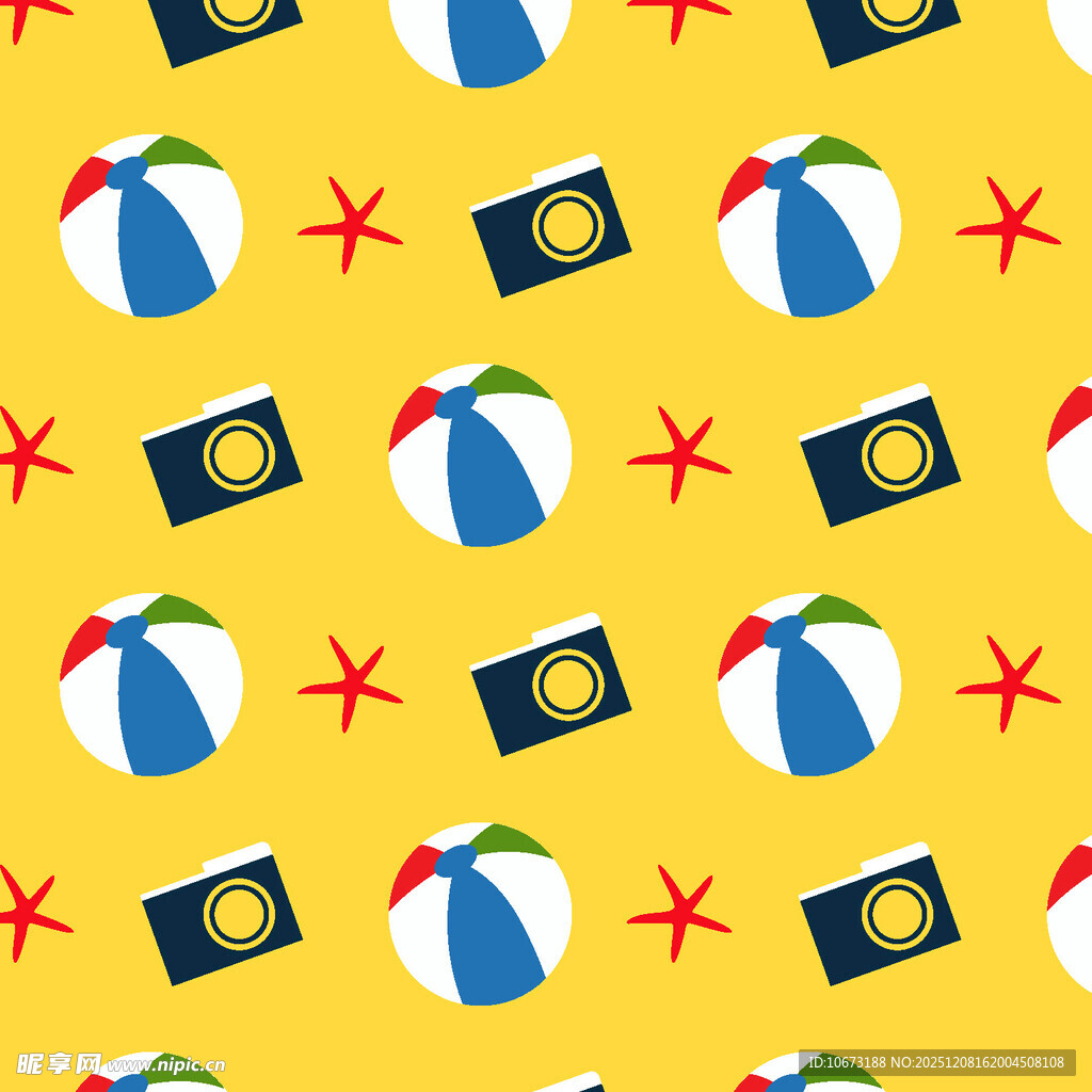 夏日海滩元素无缝图案