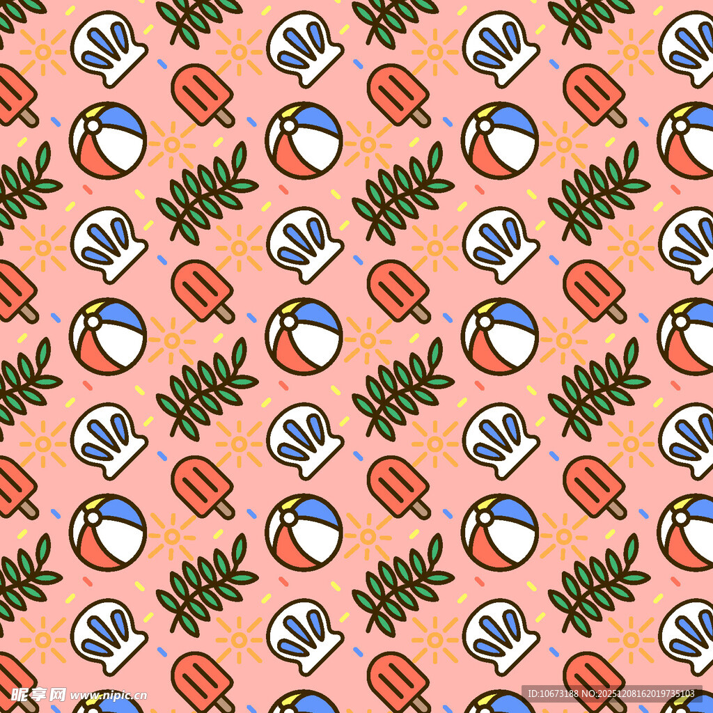 夏日海滩元素无缝图案