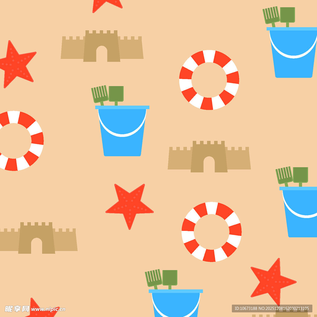 夏日海滩元素无缝图案