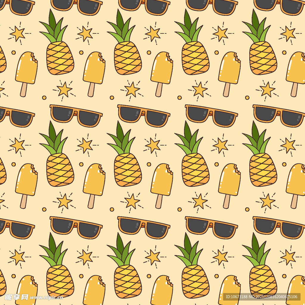 菠萝图案夏日风无缝背景