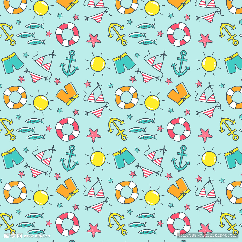 海洋风多彩航海元素图案