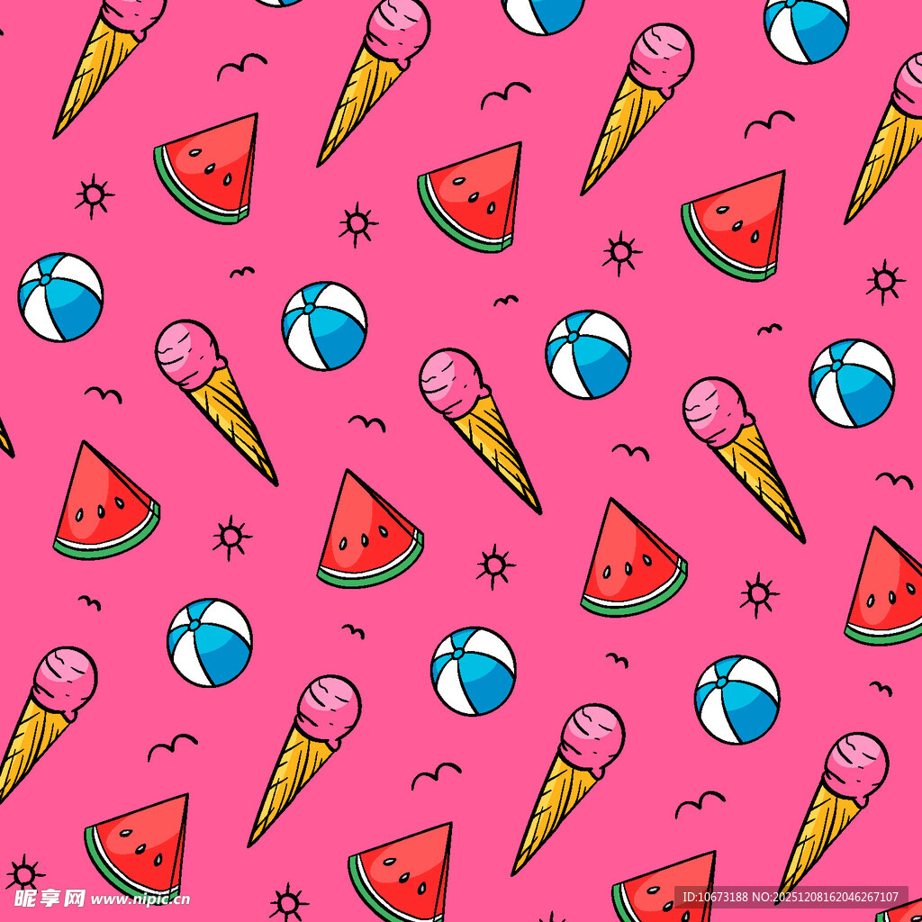 夏日清凉元素无缝图案