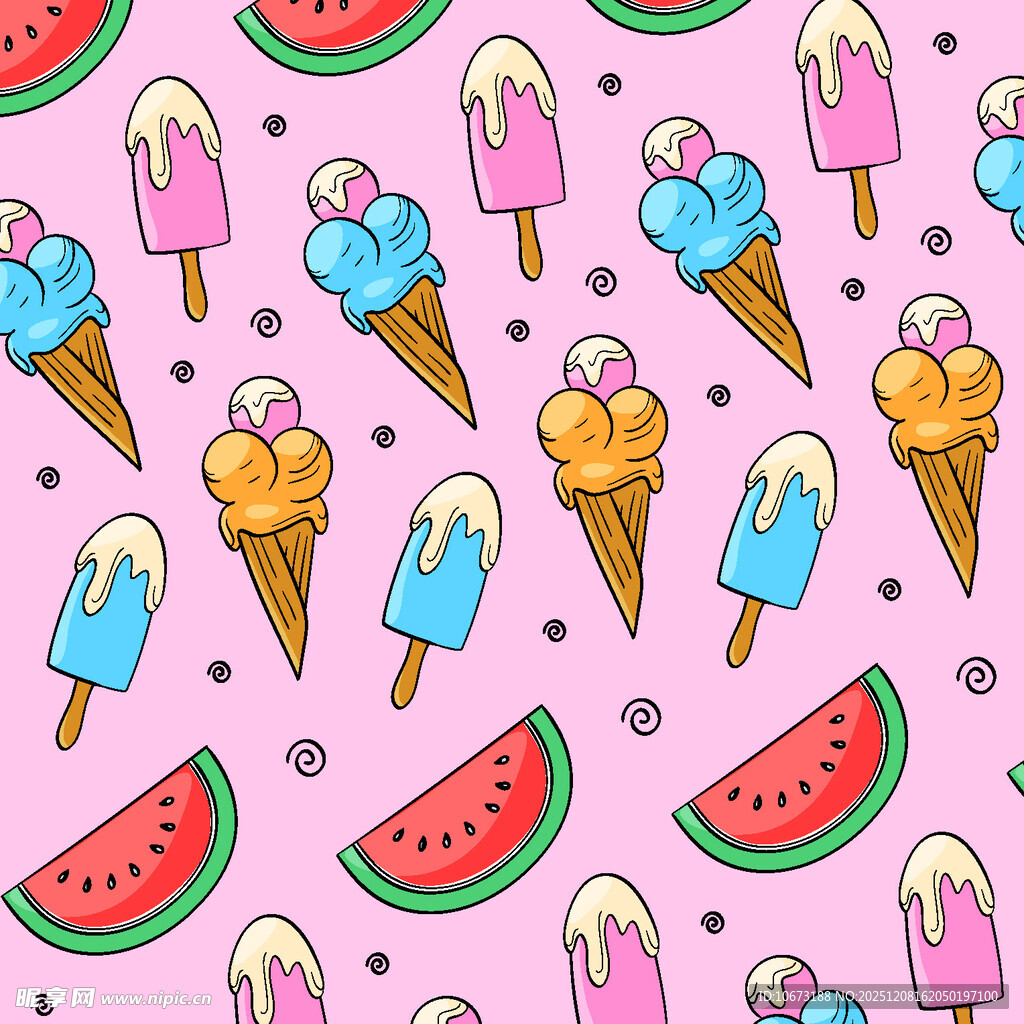 夏日冰淇淋西瓜图案背景