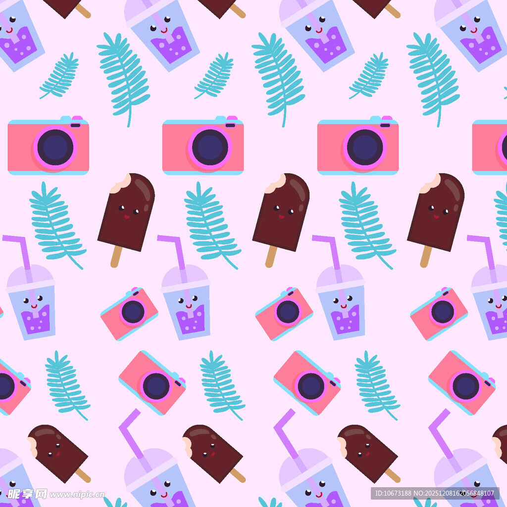 夏日相机冰淇淋图案背景