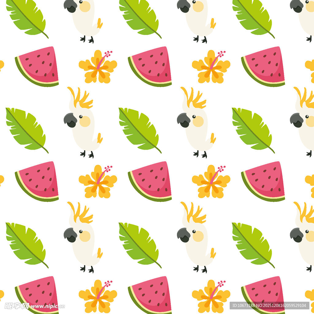 夏日水果花卉无缝图案