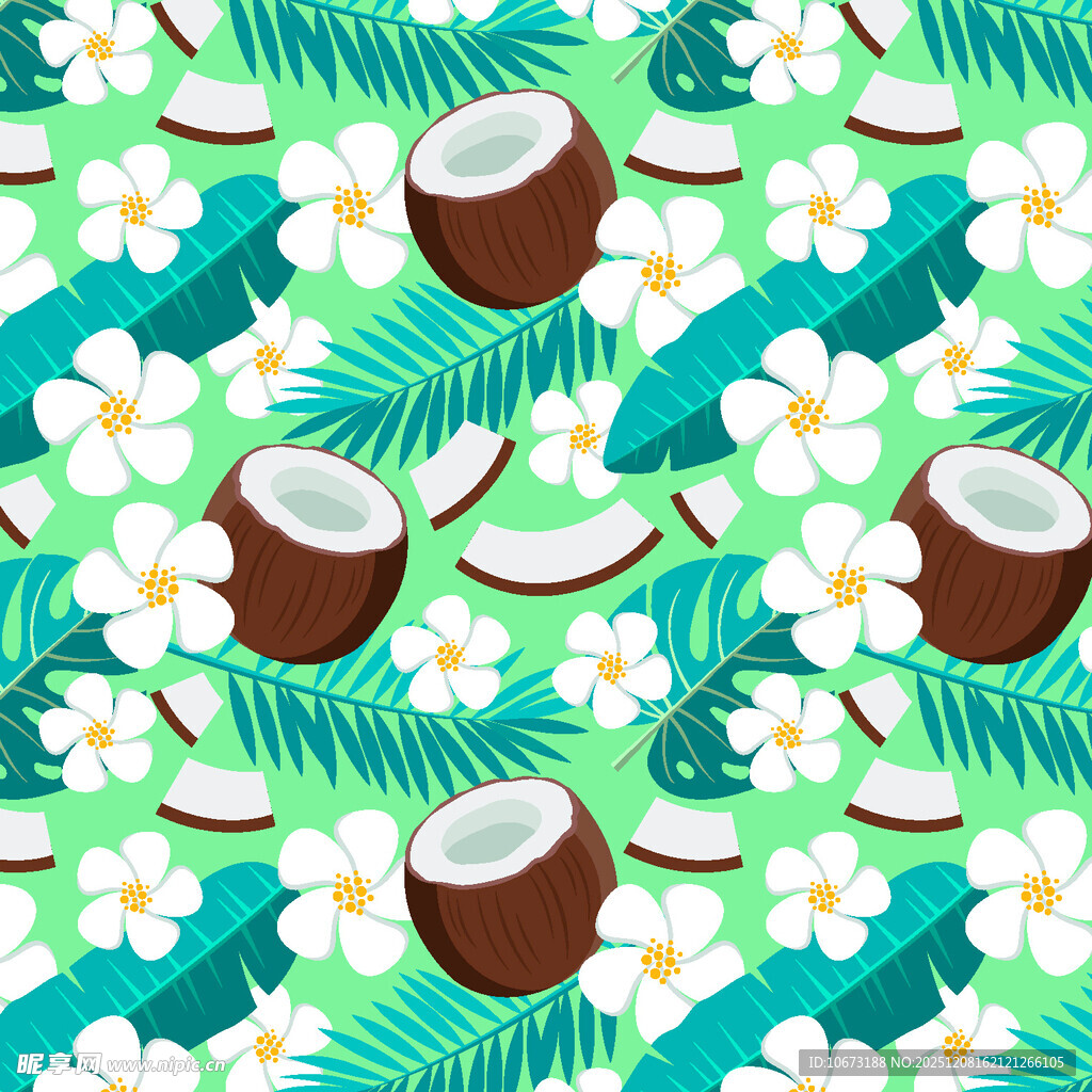 热带椰林花卉图案背景