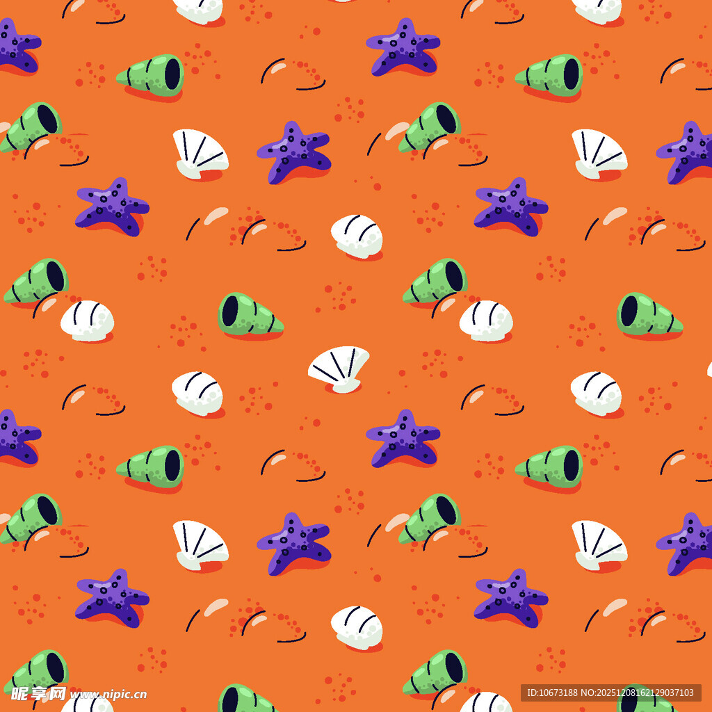 橙色背景海洋元素图案