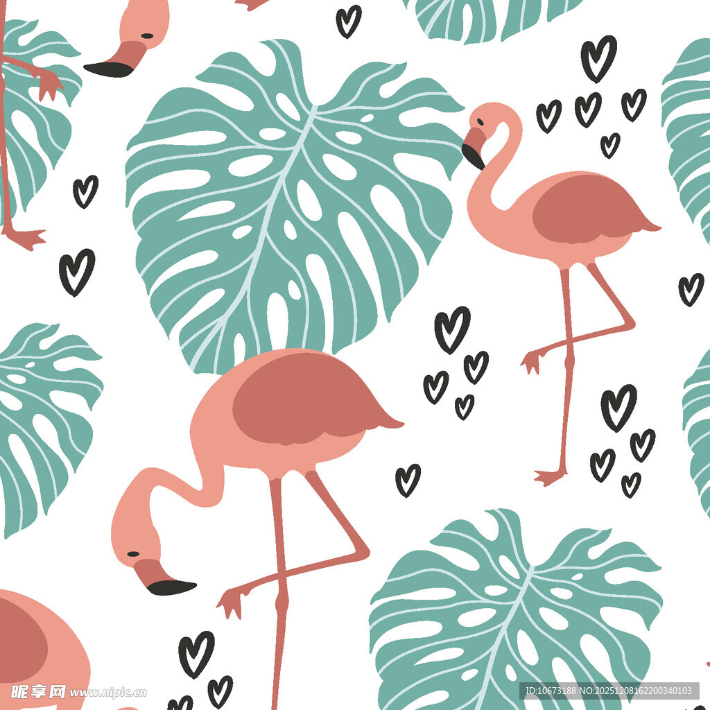 火烈鸟与热带植物图案