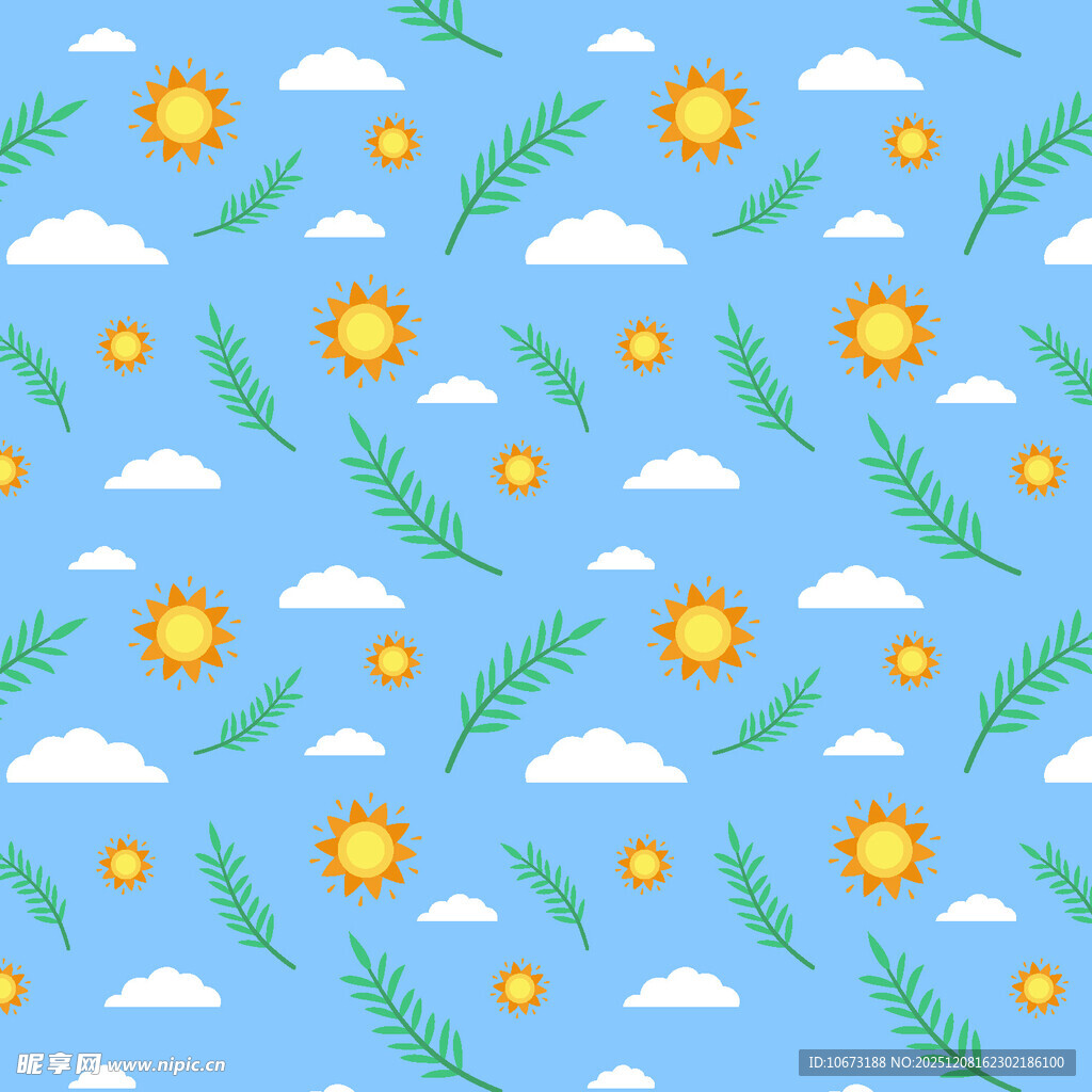 蓝色背景的花草太阳图案