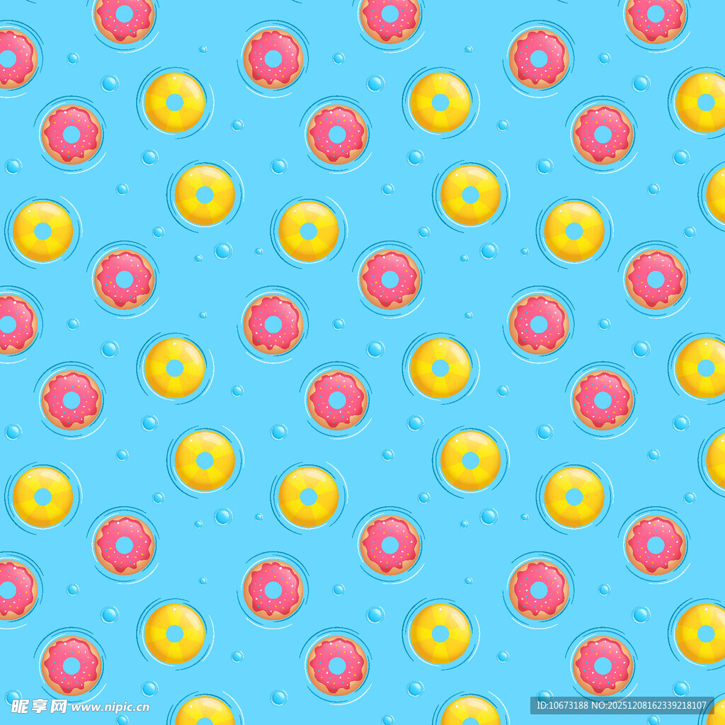 蓝色背景多彩甜甜圈图案
