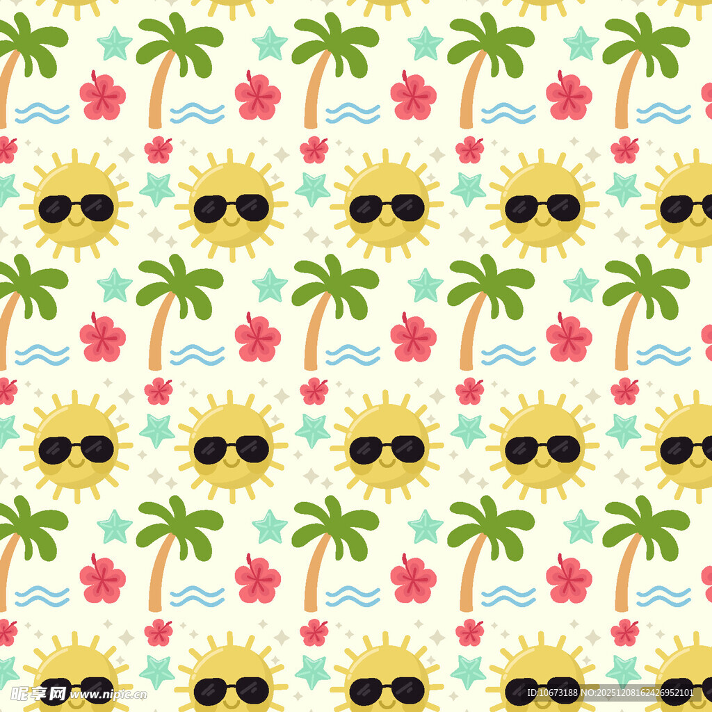 夏日沙滩元素无缝图案