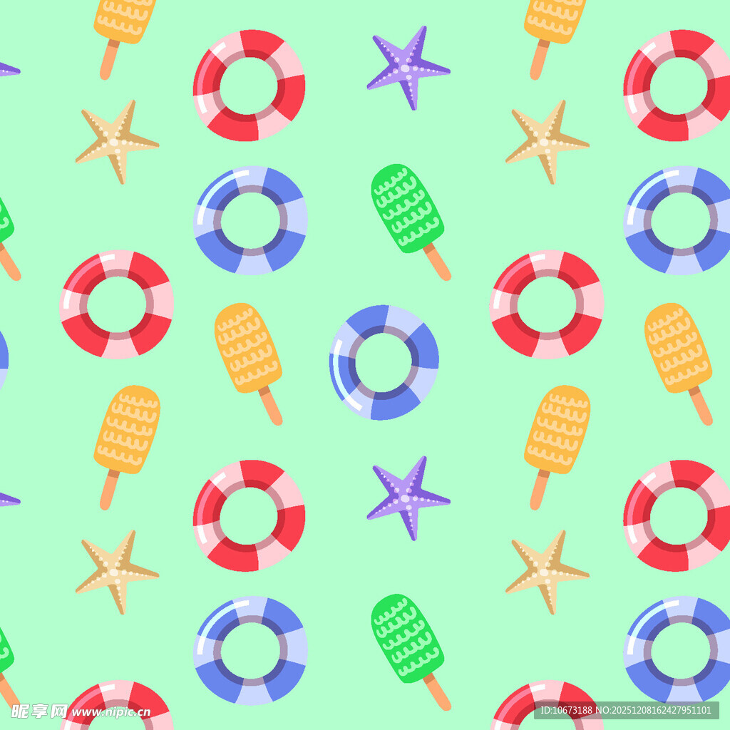 夏日海洋元素无缝图案