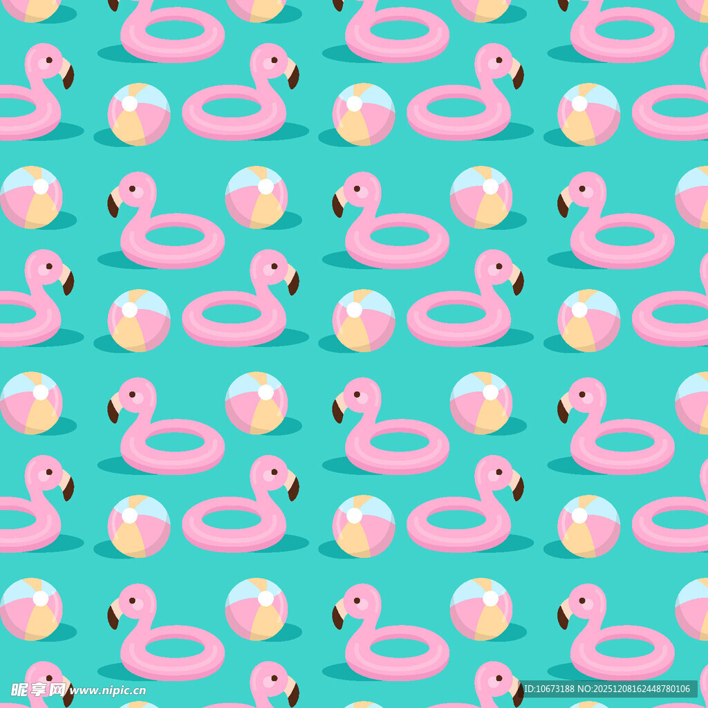 粉色火烈鸟与泳圈图案背景