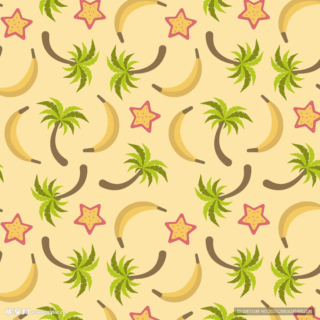 热带水果与棕榈树图案