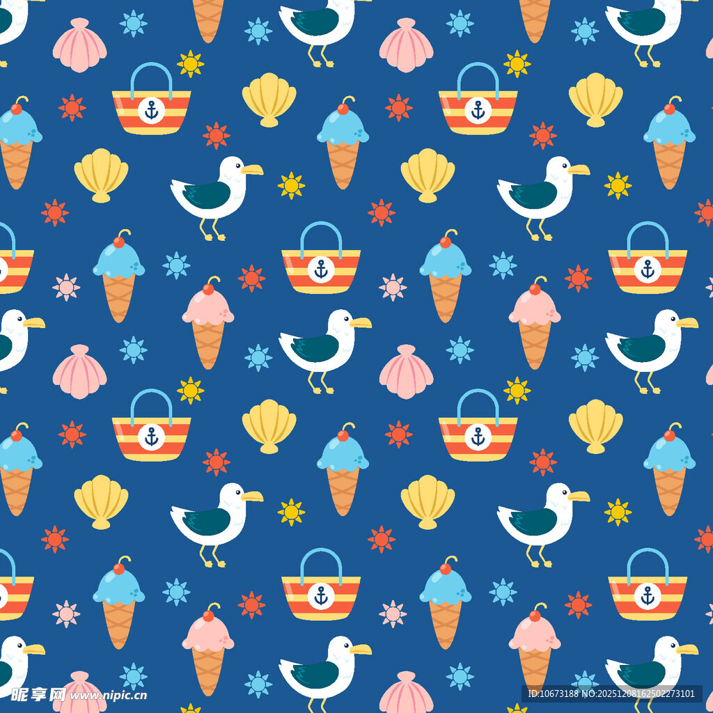 海洋冰淇淋主题无缝图案