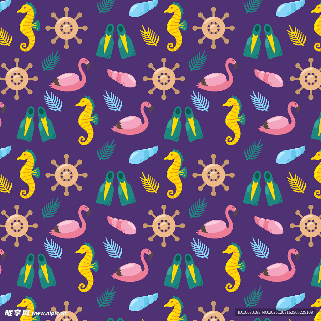 海洋风多彩动物图案背景