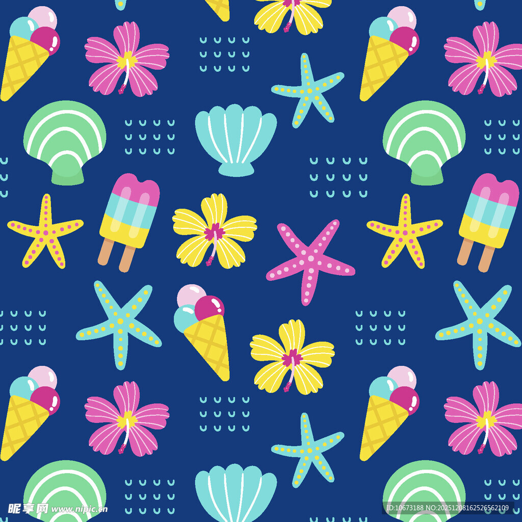 夏日海洋风缤纷图案元素