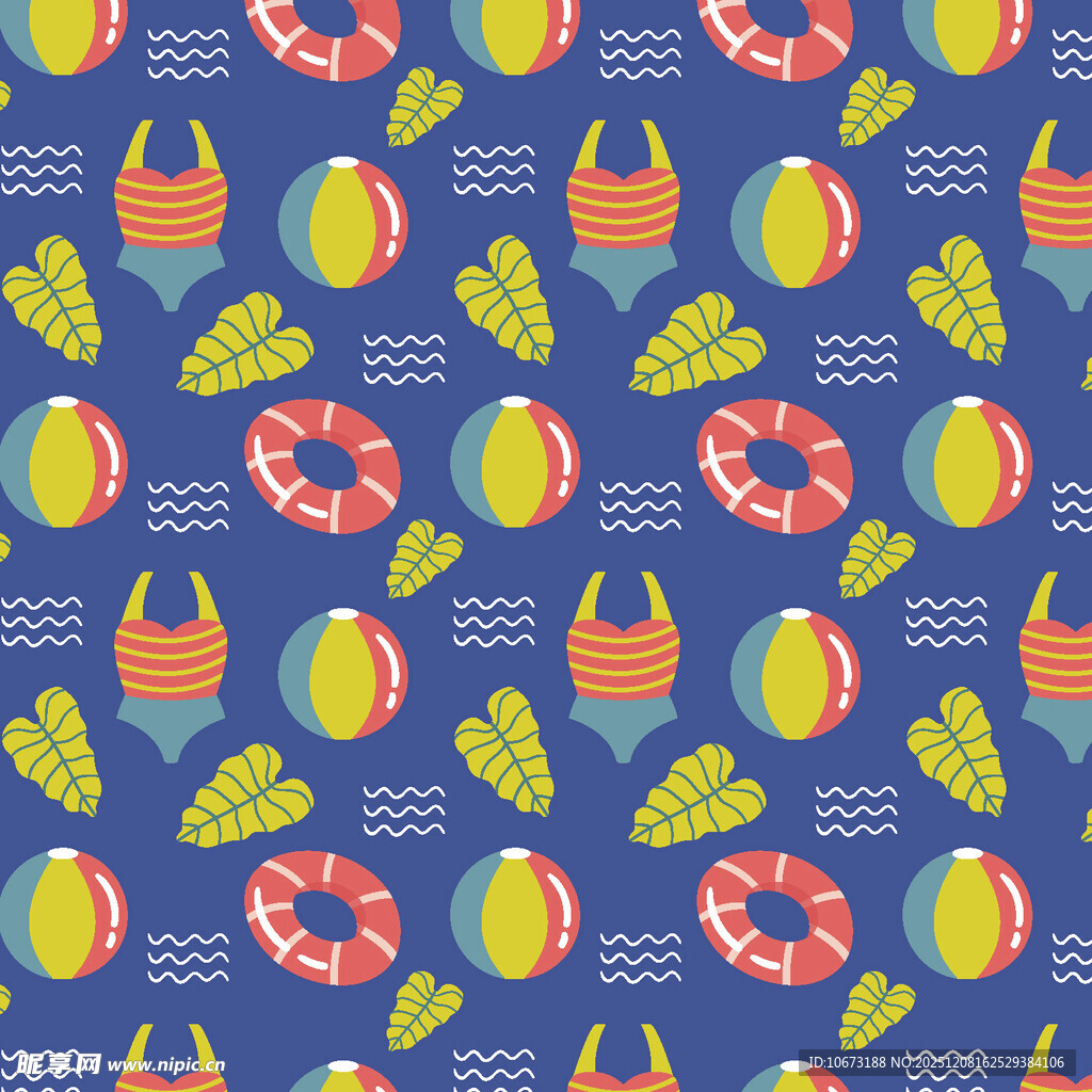 夏日游泳元素无缝图案