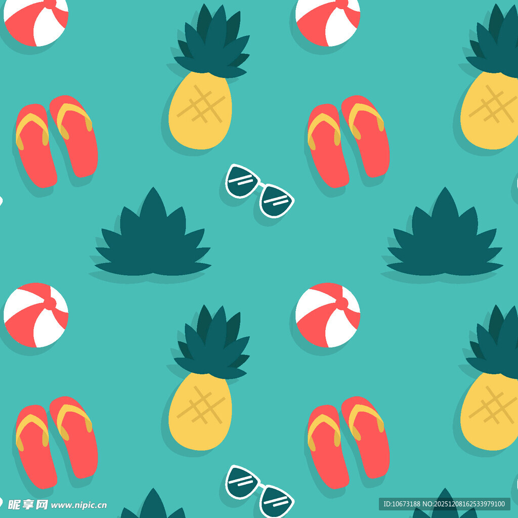 夏日海滩元素无缝图案