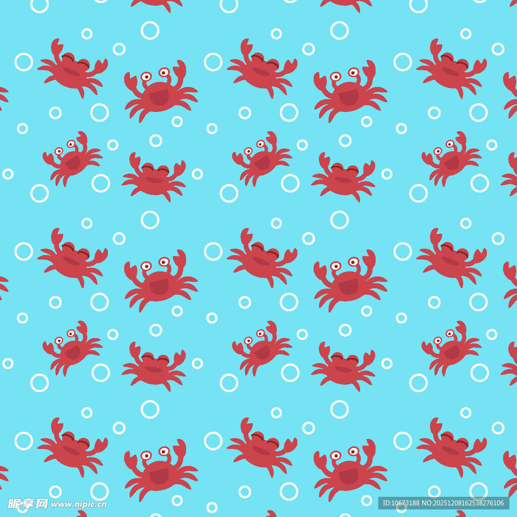 蓝色背景上的红色螃蟹图案
