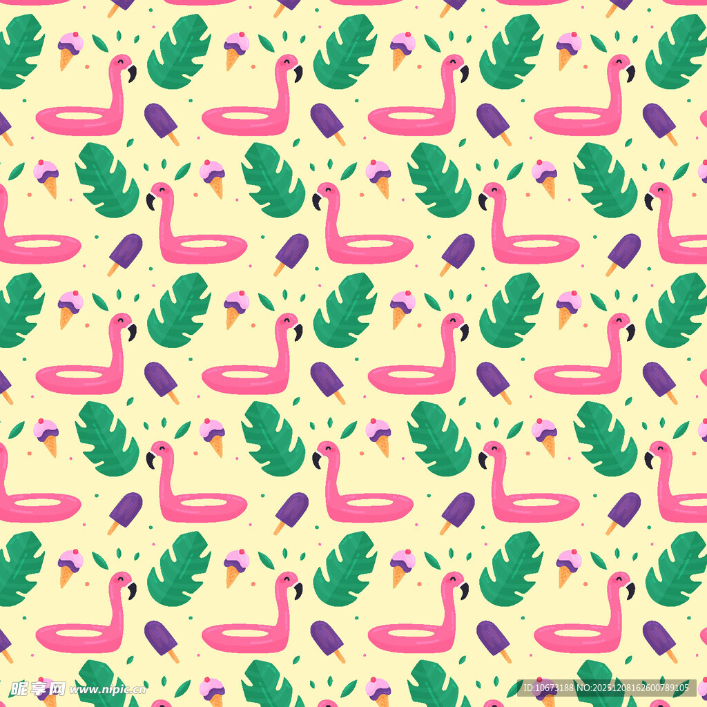火烈鸟与绿叶图案背景