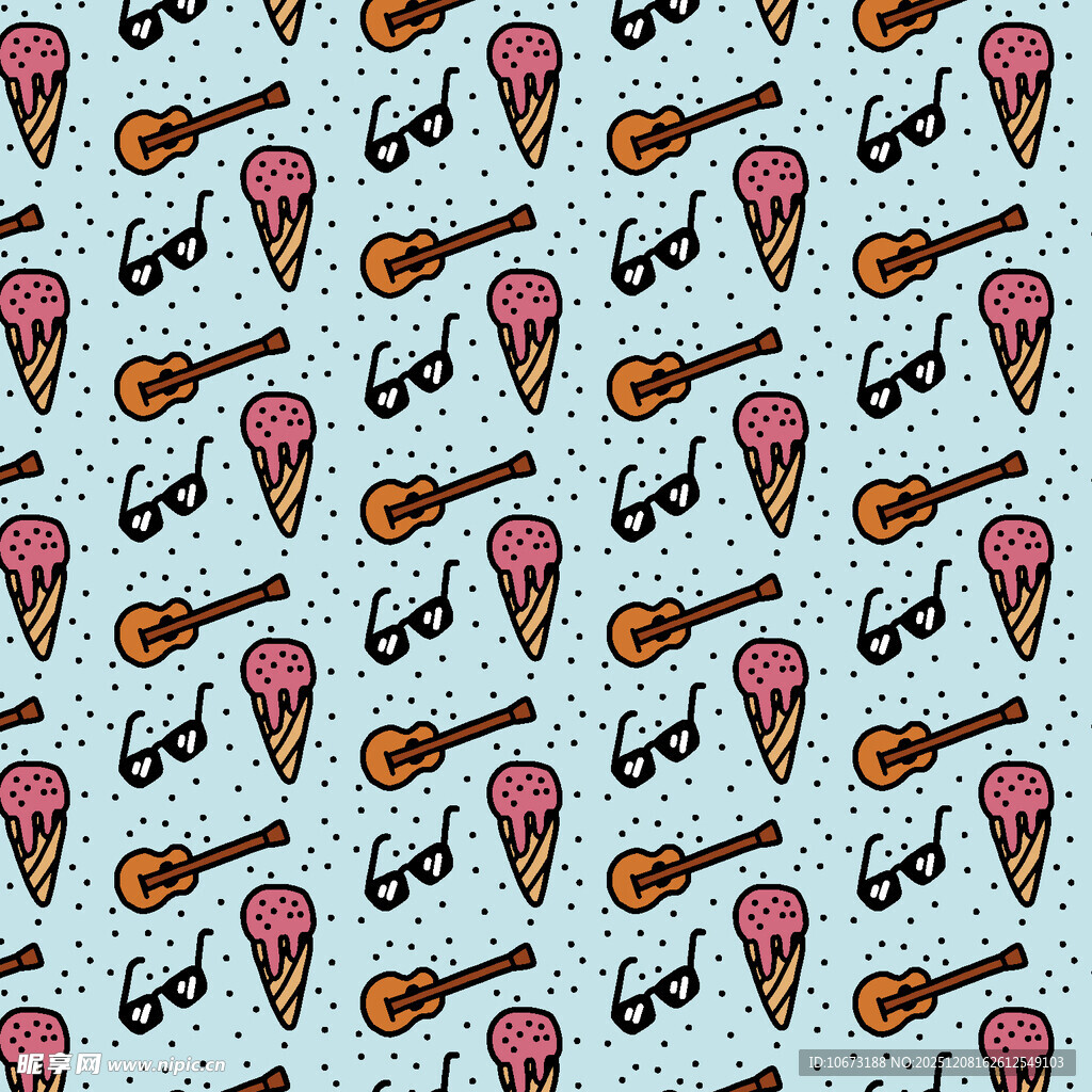 夏日冰淇淋吉他图案背景