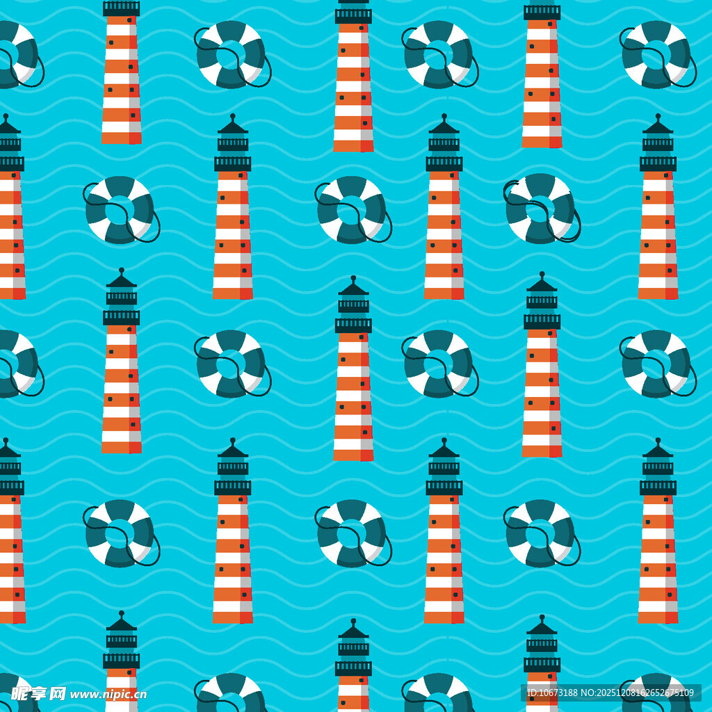 蓝底灯塔风车图案背景