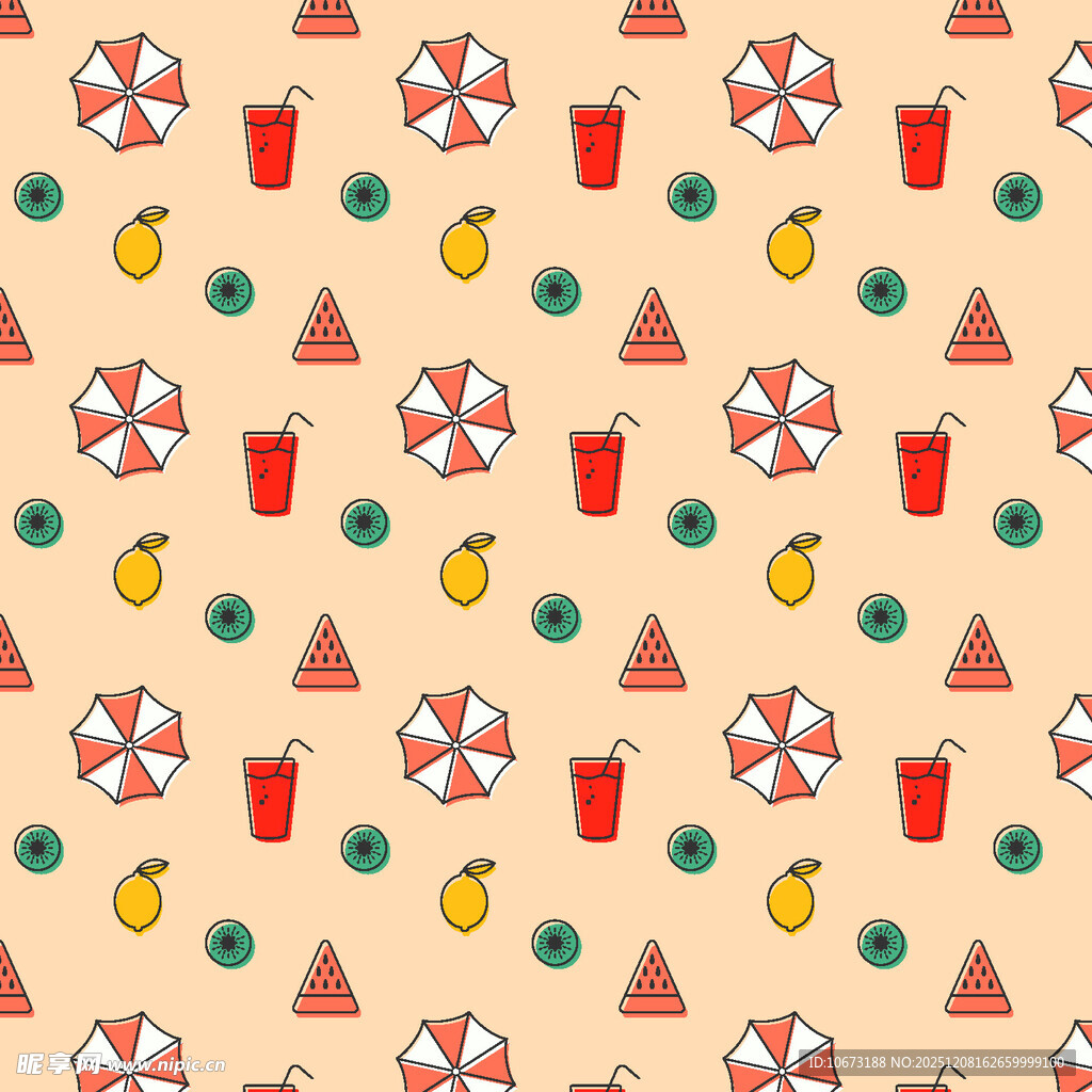 夏日海滩元素无缝图案