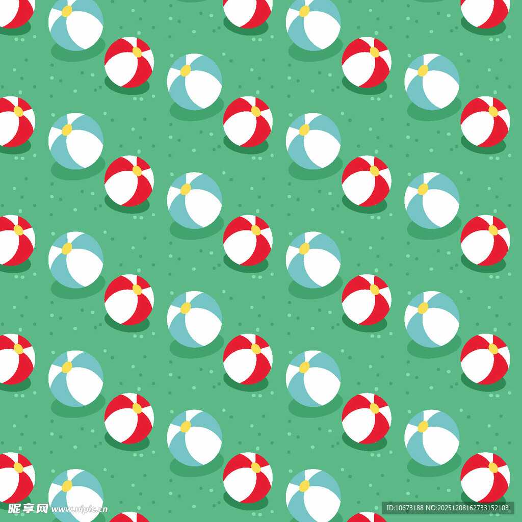 绿色背景上的多彩沙滩球图案