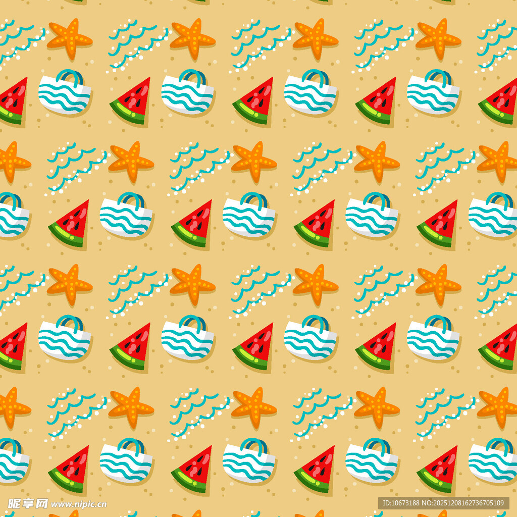 夏日海洋元素无缝图案