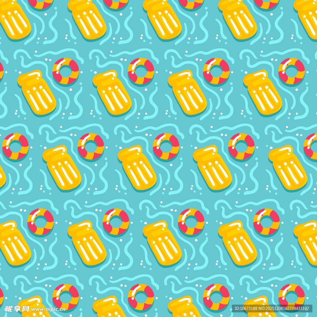 夏日啤酒与救生圈图案背景