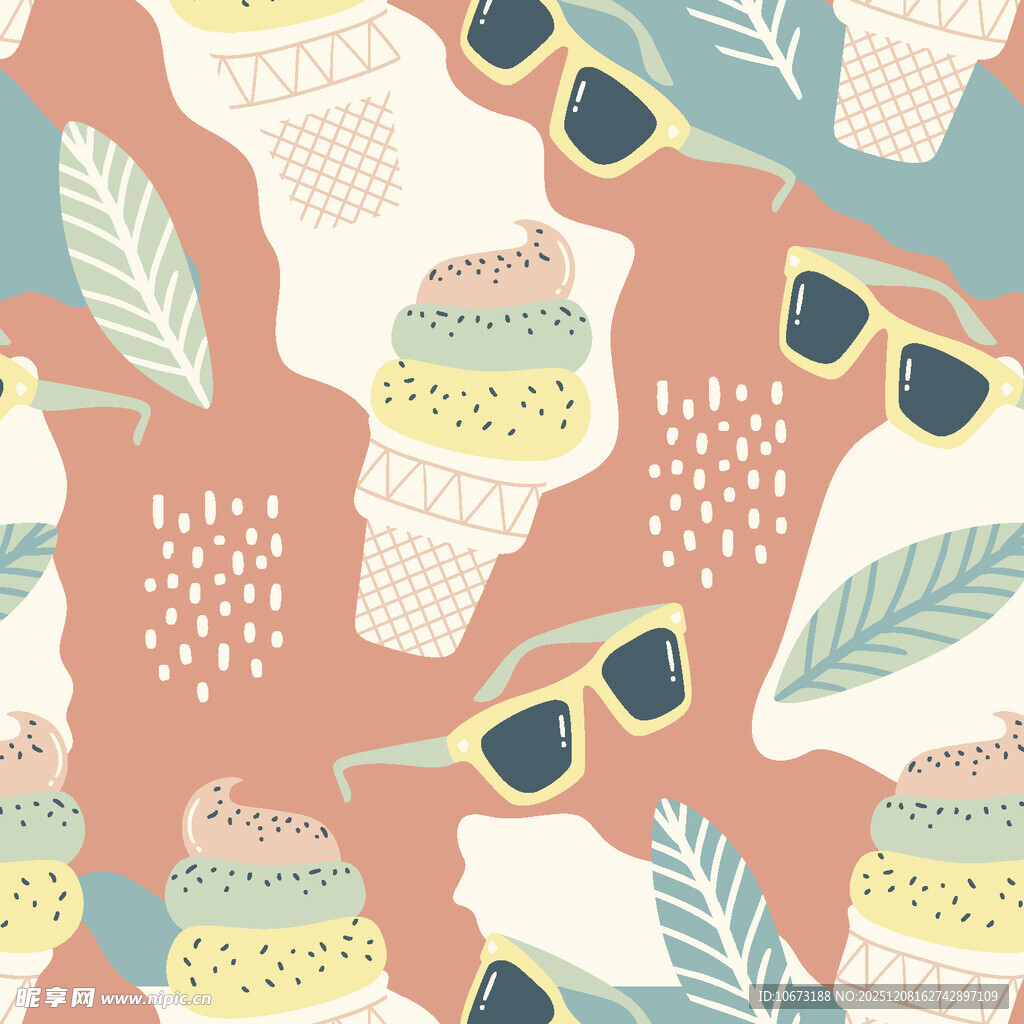 夏日冰淇淋与墨镜图案背景
