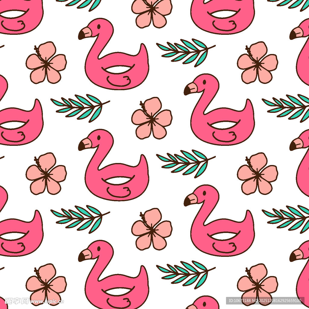 粉色火烈鸟花卉无缝图案